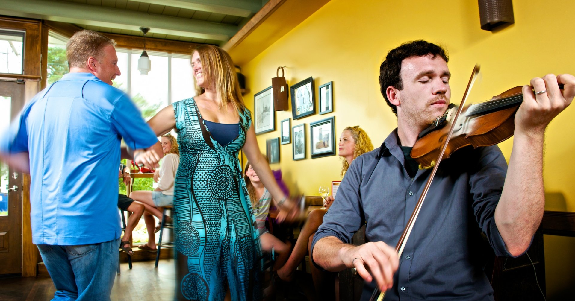 A couple dances at the Red Shoe Pub in Mabou as the fiddle plays on