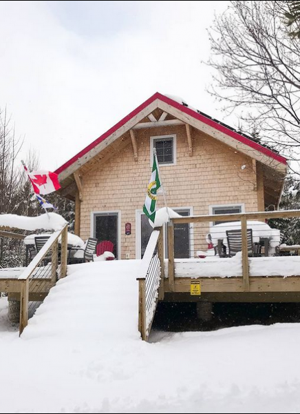 wood cabin in winter